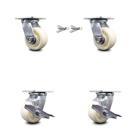 Service Caster 4 Inch Nylon Caster Set with Ball Bearings 2 Swivel Lock 2 Brake SCC-30CS420-NYB-BSL-2-TLB-2